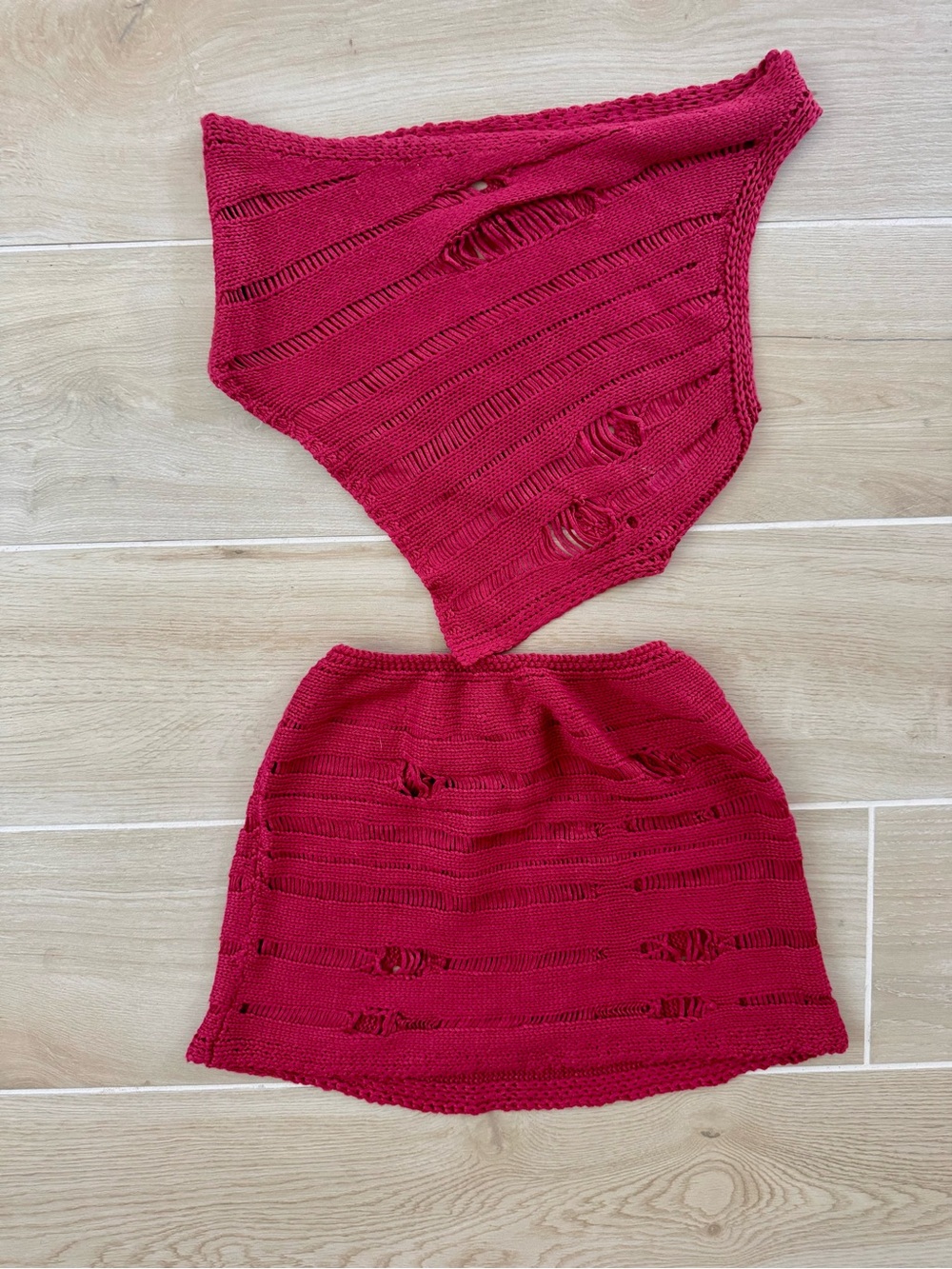 Distressed Knit Mini Skirt - Berry Pink